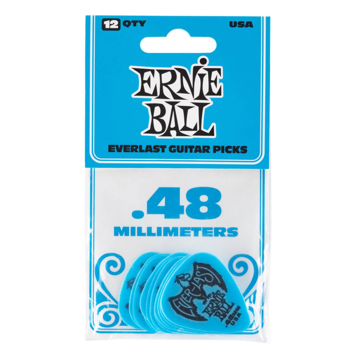 An image of Ernie Ball Everlast 0.48mm Guitar Picks Blue (Pack of 12) - Gift for a Guitarist...