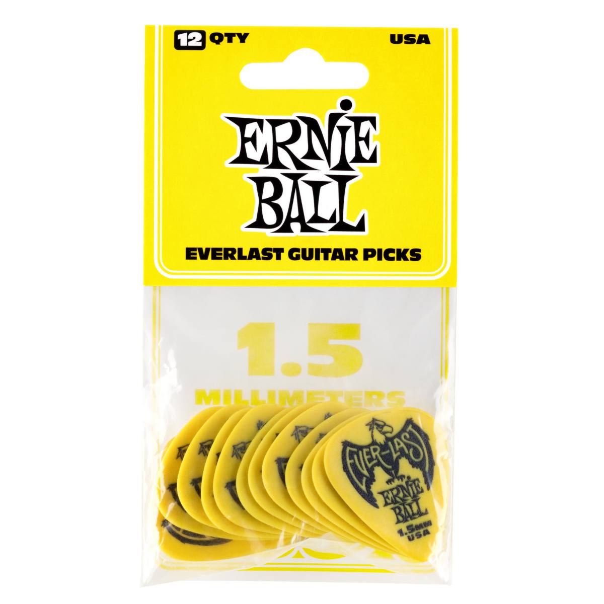 An image of Ernie Ball Everlast 1.5mm Guitar Picks Yellow (Pack of 12)
