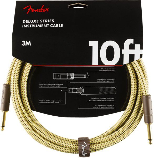 An image of Fender Deluxe Instrument Cable w Straight Jacks, 10ft, Tweed - Gift for a Guitar...