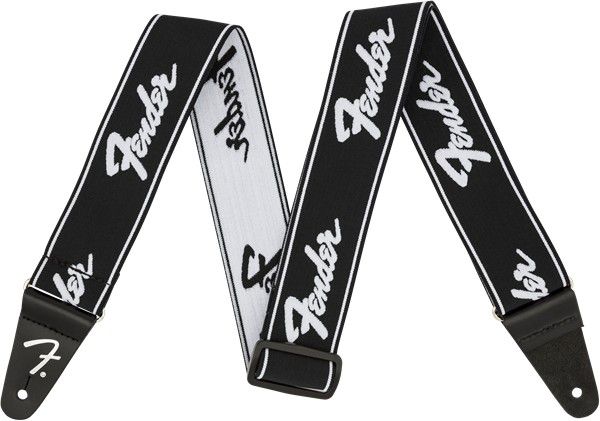 An image of Fender WeighLess 2 Running Logo Strap, Black and White | PMT Online