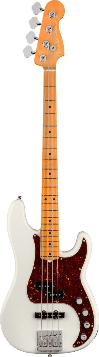 An image of Fender American Ultra Precision Bass Guitar, MN, Arctic Pearl | PMT Online