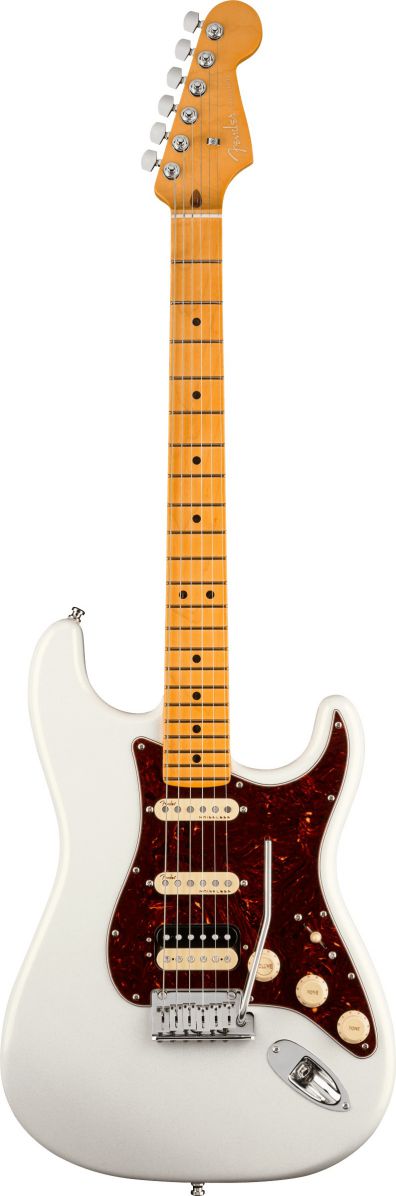 An image of Fender American Ultra Stratocaster HSS, MN, Arctic Pearl | PMT Online
