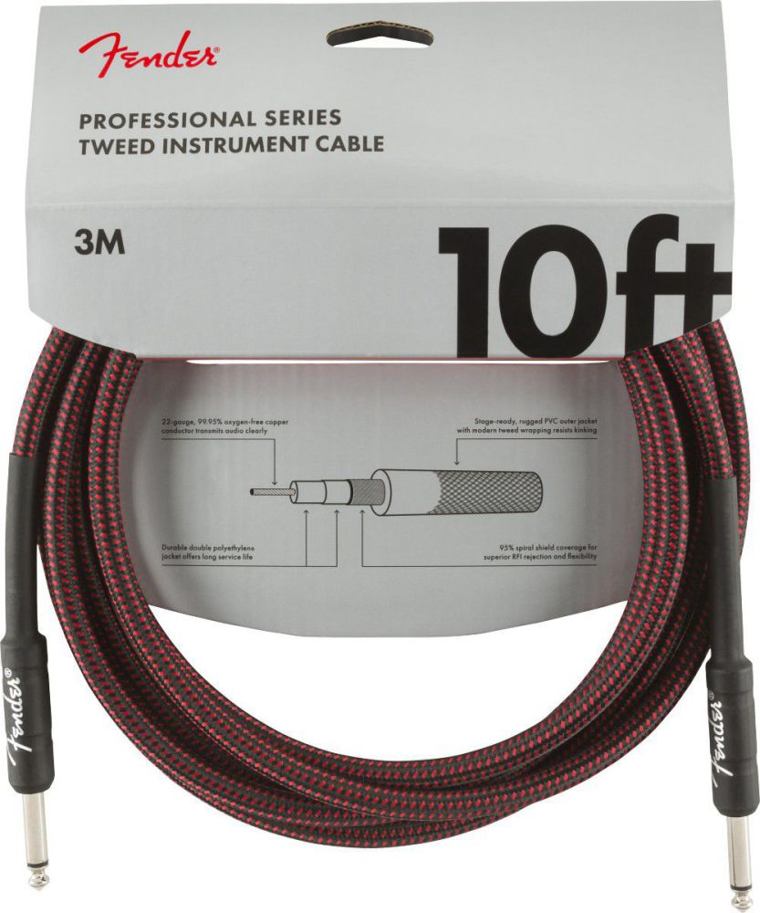 An image of Fender Professional Series Instrument Cable 10ft, Red Tweed - Gift for a Guitari...