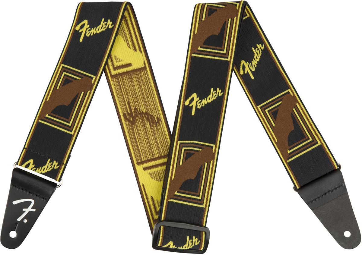 An image of Fender Weighless 2" Mono Strap, Black, Yellow and Brown - Gift for a Guitarist |...