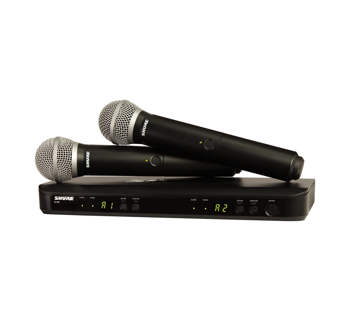 An image of Shure BLX288UK / PG58 Dual Handheld Wireless Microphone System | PMT Online
