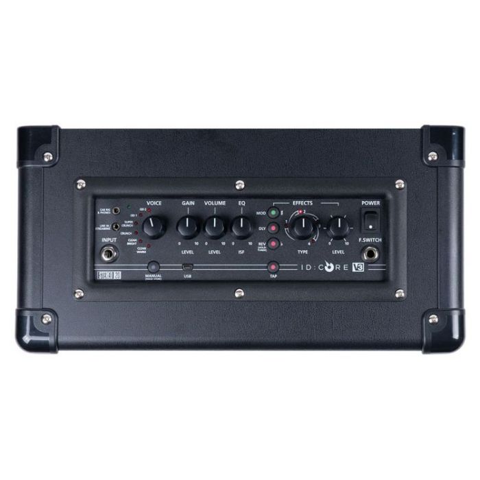 Top down view of the controls on a Blackstar ID:CORE 20 V3 20w Stereo Digital Combo Amp