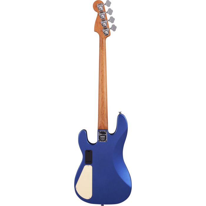 Rear of a Blue Charvel Bass Guitar