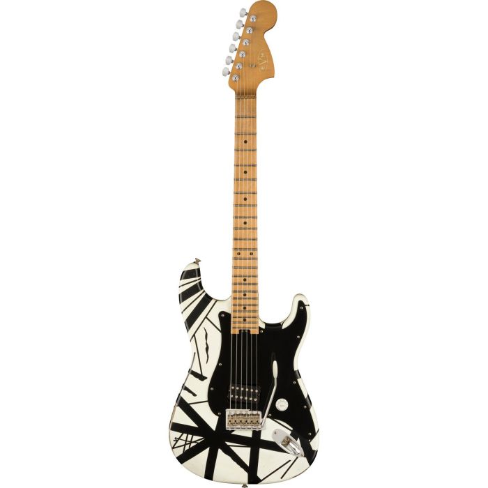 EVH Striped Series 78 Eruption MN White with Black Stripes Relic, front view