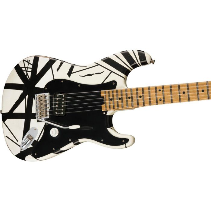 EVH Striped Series 78 Eruption MN White with Black Stripes Relic, angled view
