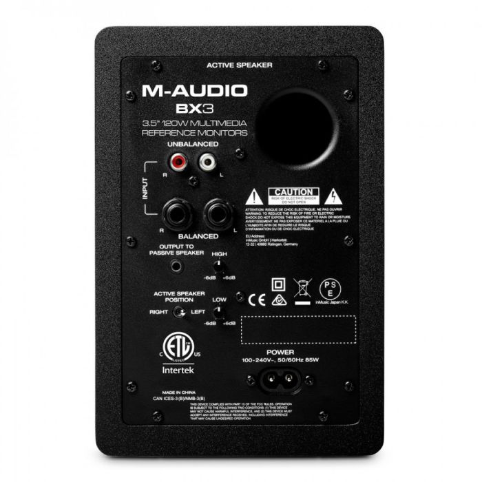 Back view of the M-Audio BX3 Powered Studio Monitors Pair