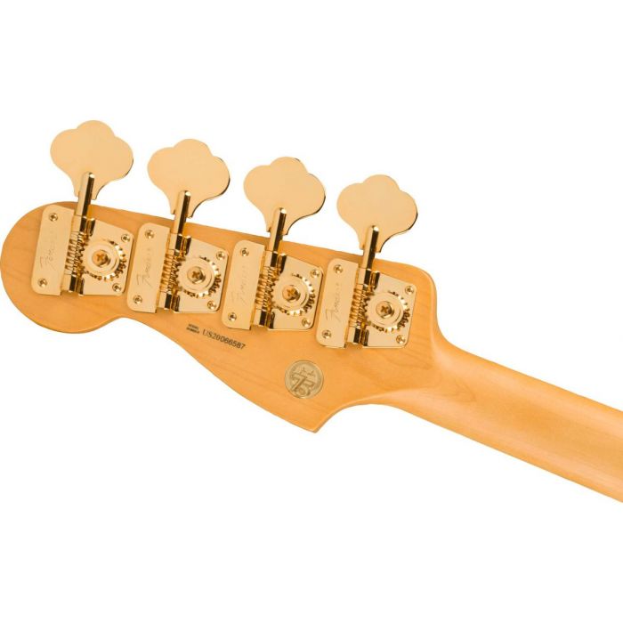 Back of the headstock of the Fender 75th Anniversary Commemorative Precision Bass 2-Color Bourbon Burst