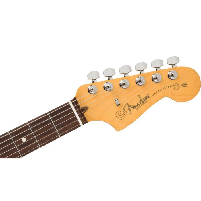 Headstock view of the Fender American Professional II Jazzmaster 3-Color Sunburst RW