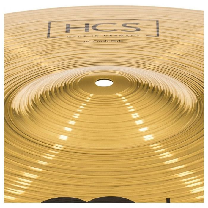 close up view of meinl hcs 18 inch crash ride bell