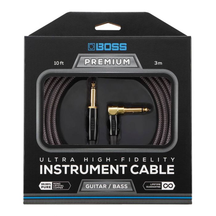 Overview of the Boss BIC-P10A Premium Instrument Cable 10 ft Angled
