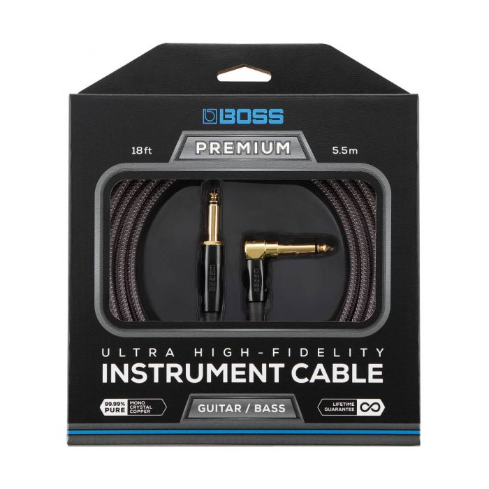Overview of the Boss BIC-P18A Premium Instrument Cable 18 ft Angled