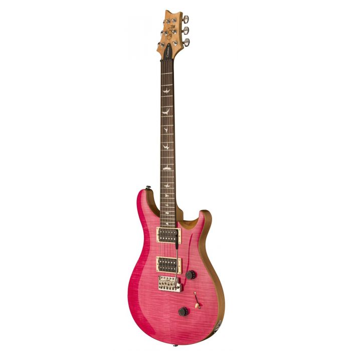 Right angled view of a PRS SE Custom 24 Electric Guitar, Bonnie Pink