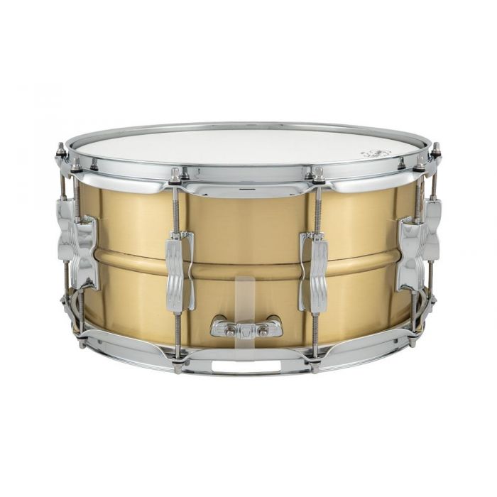 Alternate side view of the Ludwig Acro Brass Snare Drum
