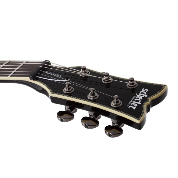 Headstock close up of the Schecter Solo-II Blackjack
