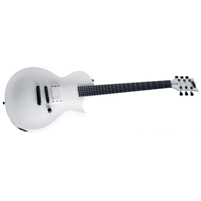 Right angled view of an ESP LTD EC ARCTIC METAL Electric Guitar, Snow White Satin