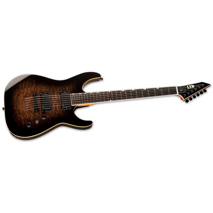Right angled view of an ESP LTD JM-II Josh Middleton Guitar, Black Shadow Burst