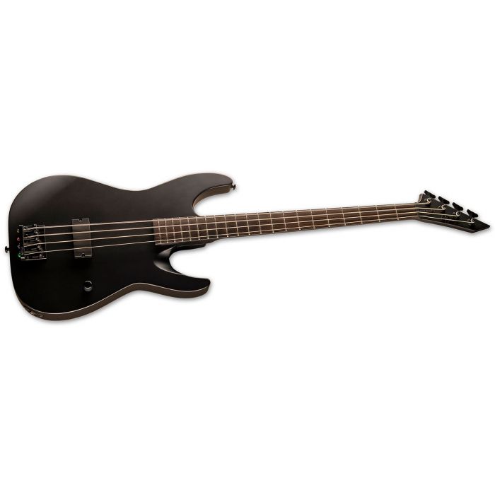 Right angled view of an ESP LTD M-4 Black Metal Electric Bass Black Satin