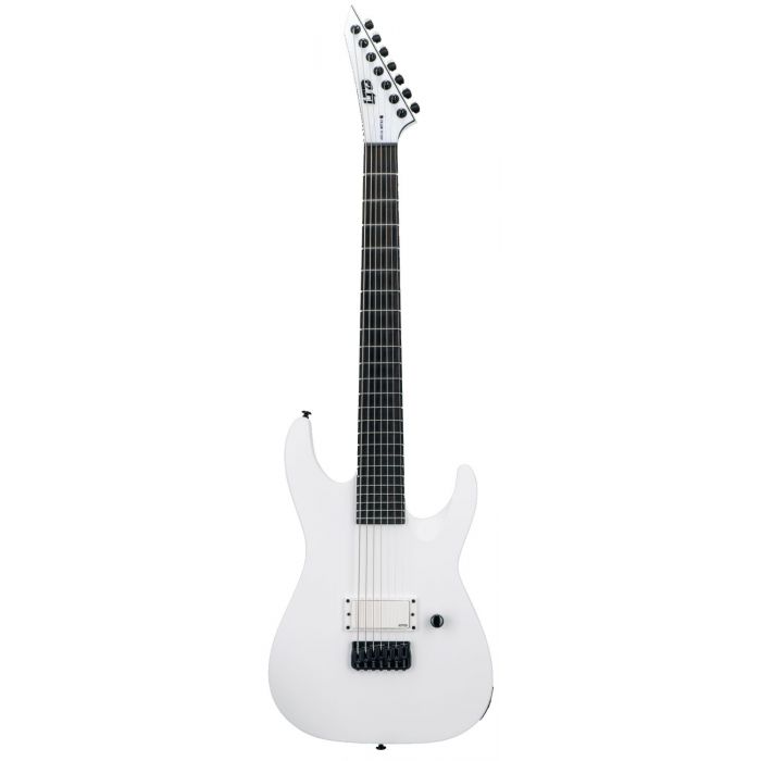 ESP LTD M-7HT Baritone Arctic Metal Guitar, Snow White Satin front view