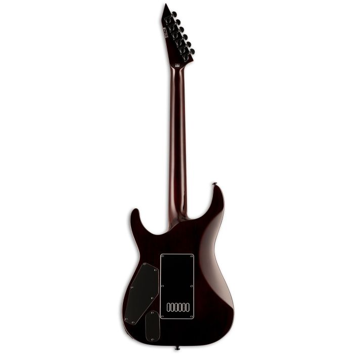 Full rear view of an ESP LTD MH-1000 Evertune Electric Guitar, Dark Brown Sunburst