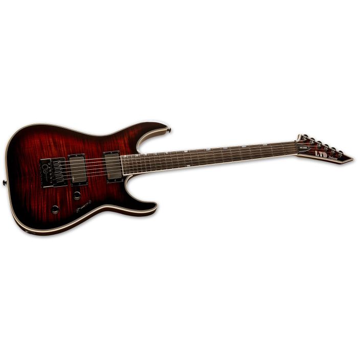 Right angled view of an ESP LTD MH-1000 Evertune Electric Guitar, Dark Brown Sunburst