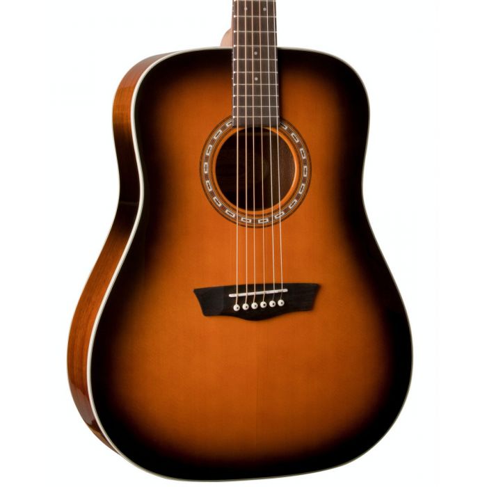 Washburn WD7S-ATB Acoustic Guitar, Tobacco Sunburst Front Detail Zoom