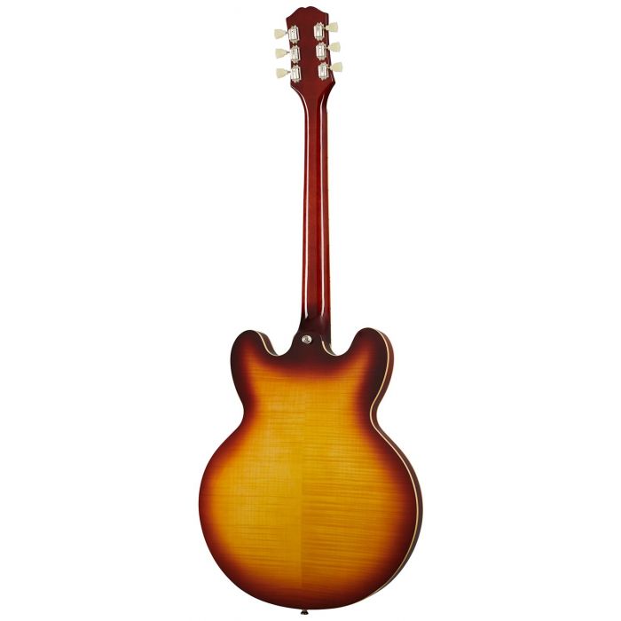 Rear view of an Epiphone Inspired By Gibson ES-335 Figured, Raspberry Tea Burst