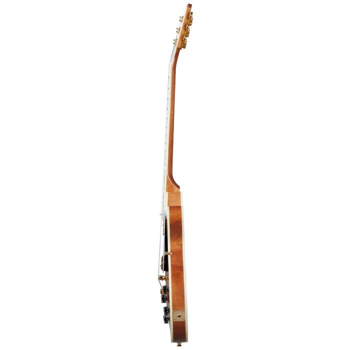 Side-on view of an Epiphone Les Paul Custom Electric Guitar, Koa