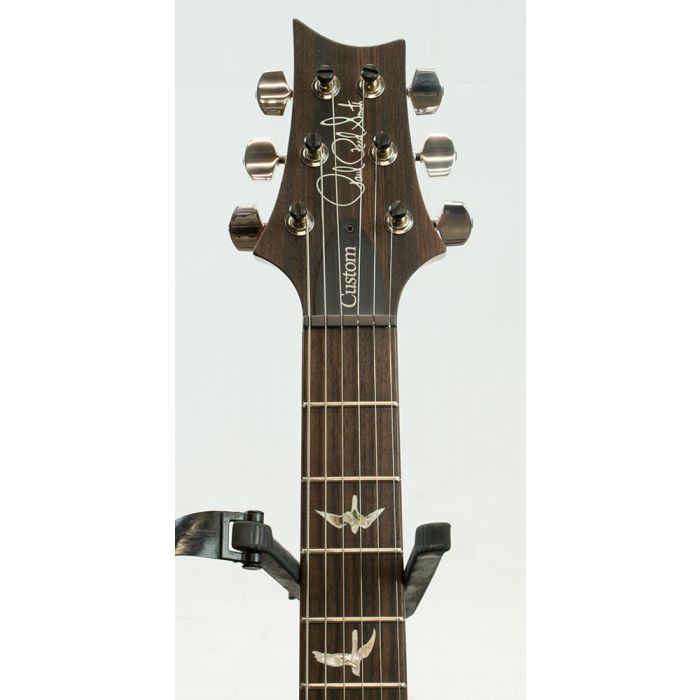 Front view of the headstock on a PRS Custom 24 Electric Guitar Pattern Thin, Violet