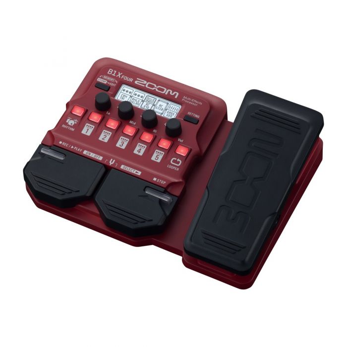 Angled view of the Zoom B1X FOUR Bass Multi-Effects Pedal