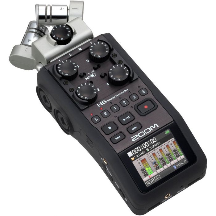 Angled view of the Zoom H6 Black Handy Recorder