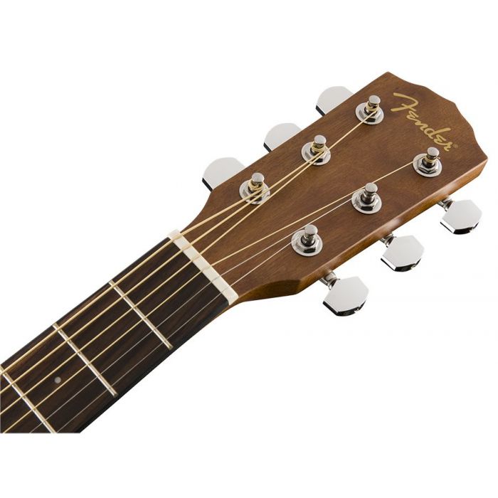 Front view of the headstock on a Fender FA-15 Three-Quarter Scale Acoustic Guitar, Natural