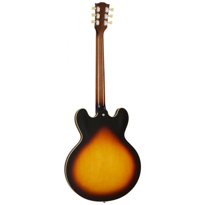 Rear view of a Gibson ES-335 Left-handed Guitar, Vintage Burst