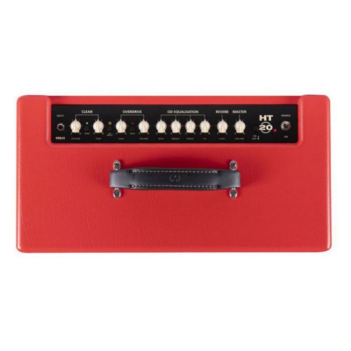 Top down view of a Blackstar HT-20R MKII Combo Amp, Candy Apple Red