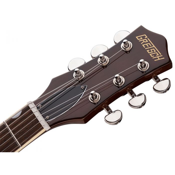 Front view of the headstock on a Gretsch G2215-P90 Streamliner JR Jet Club, Mint Metallic