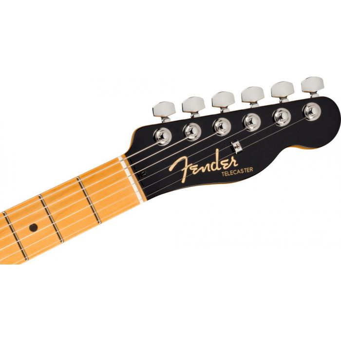 Front view of the headstock on a Fender Ultra Luxe Telecaster MN, 2-Color Sunburst