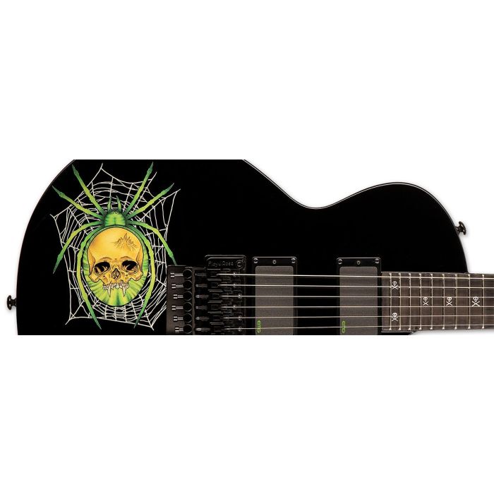 Closeup of the graphic design on an ESP LTD KH3 Spider Kirk Hammett Signature, Black