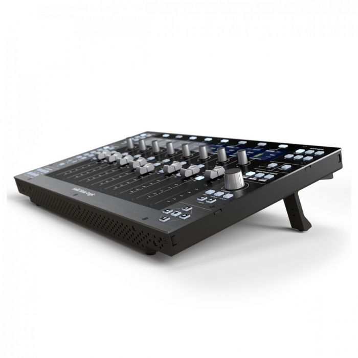 Angled side view of the Solid State Logic UF8 Advanced DAW Controller