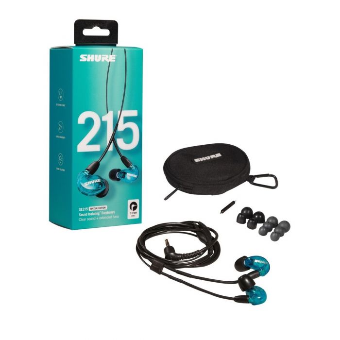 Package Overview of the Shure SE215 Sound Isolating Earphones Limited Edition Blue