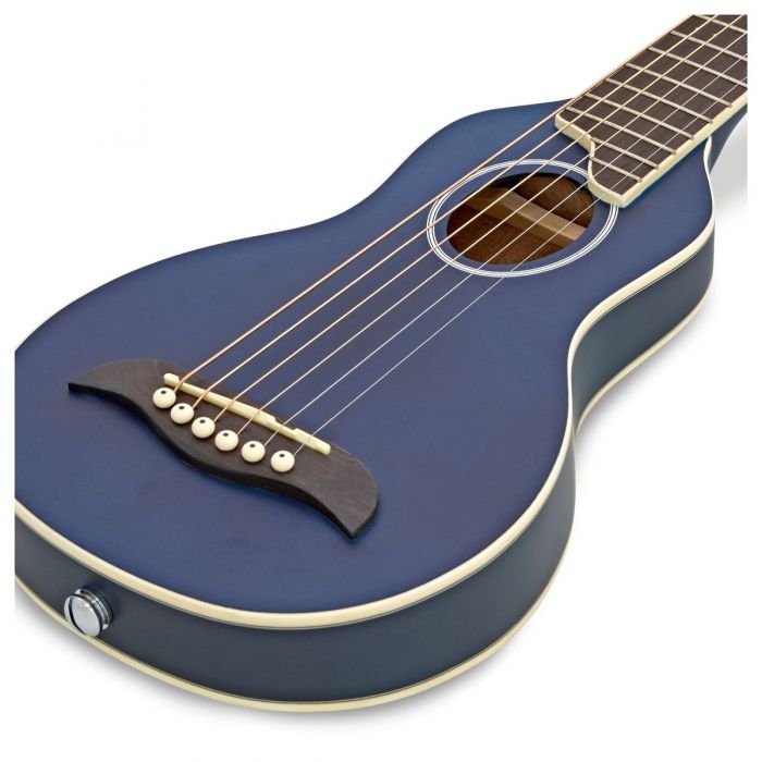 Body close up of the Washburn RO10 Rover Acoustic Trans Blue 