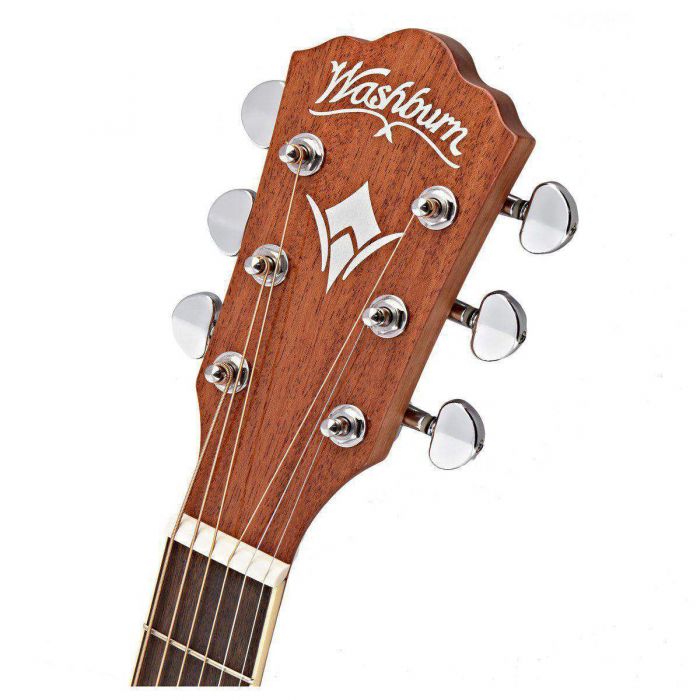 Headstock close up of the Washburn D7SCE Harvest Electro Acoustic Tobacco Sunburst