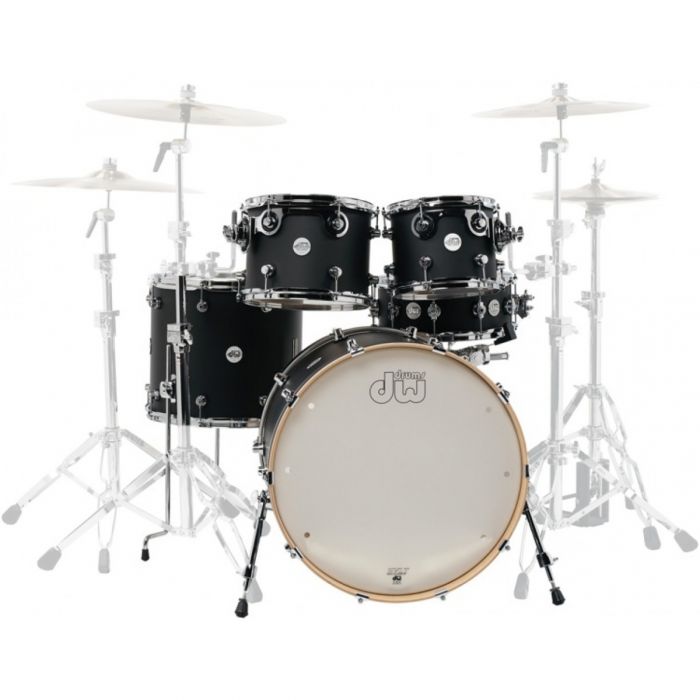 DW Drums Design Series 22" 4 Piece Shell Pack, Black Satin Front View