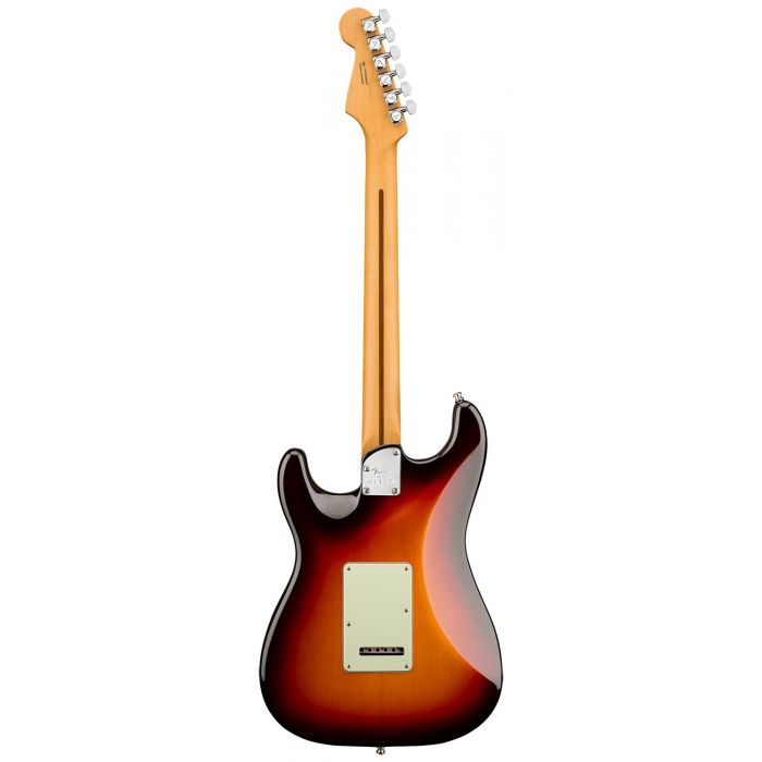 Rear view of a Fender American Ultra Stratocaster HSS MN Ultraburst