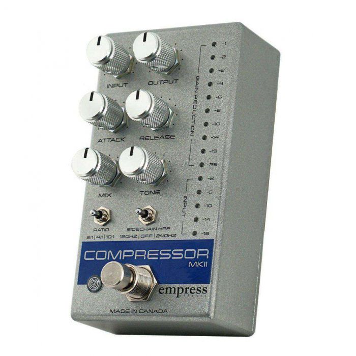Angled view of the Empress Effects Compressor 2 Silver