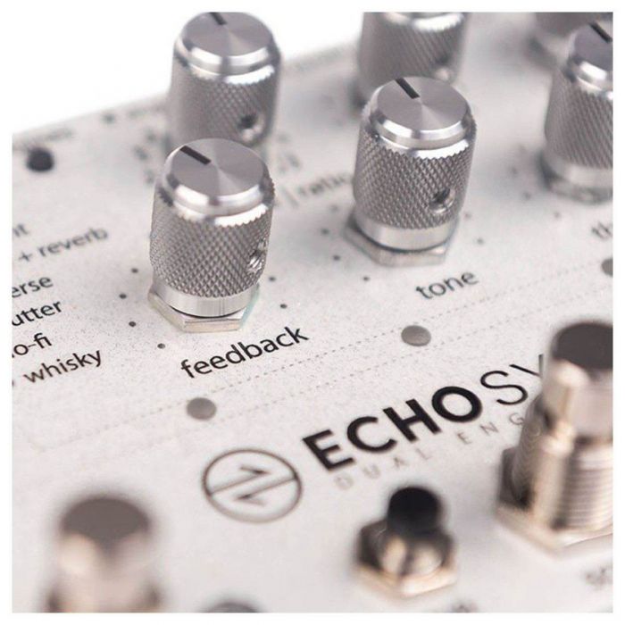 Close up of the dials on the Empress Effects Echo System Delay Pedal