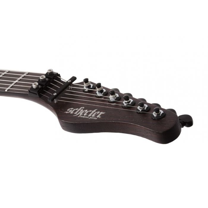 Front view of the headstock on a Schecter Sun Valley Super Shredder Exotic Ziricote