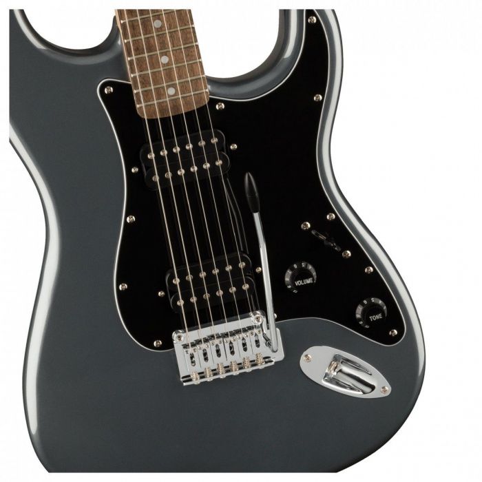 Front Body View of Squier Affinity Stratocaster HH LRL Black PG, Charcoal Frost Metallic